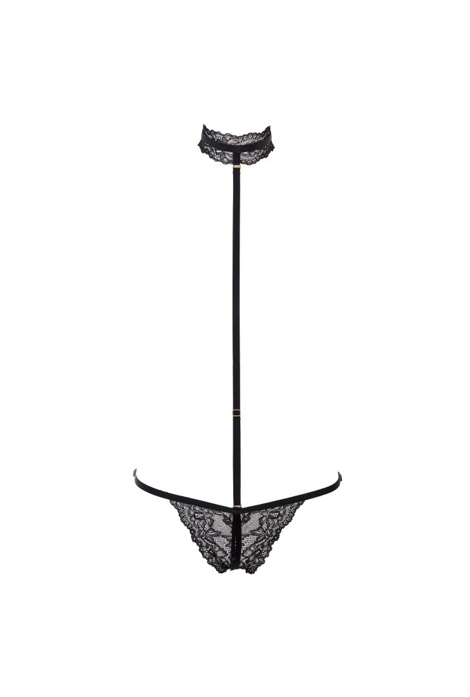String ouvrable avec harnais - Le Petit Secret Dentelle - Noir