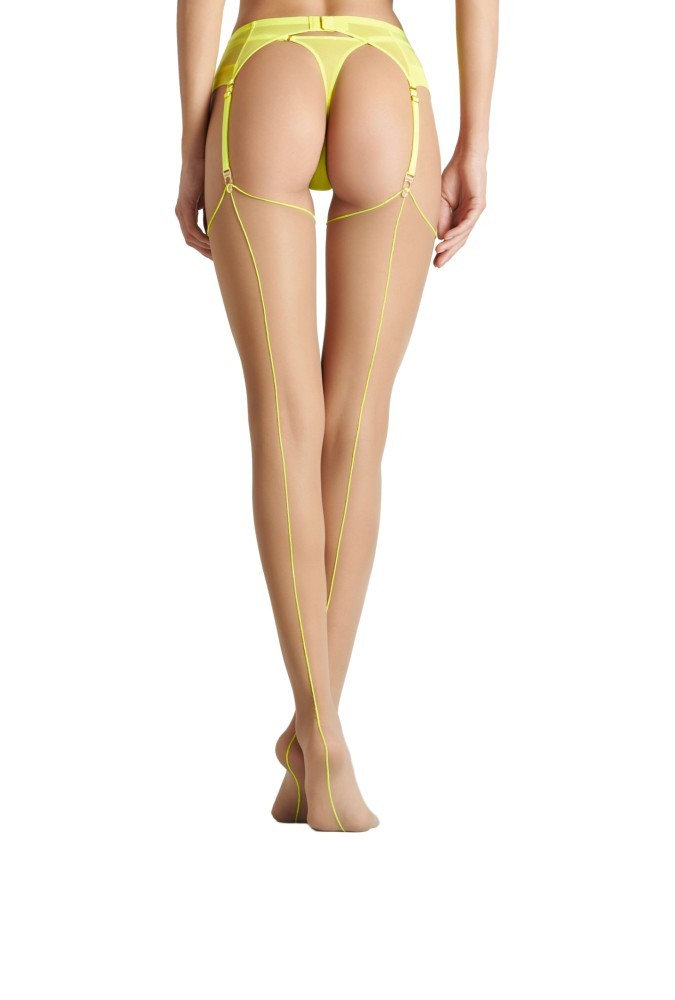 Cut and curled neon back seamed stockings - 20D - Yellow