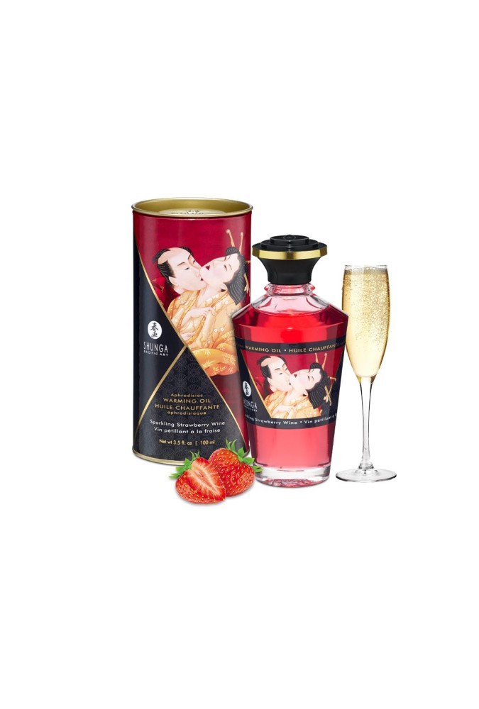 Huile de massage Chauffante Aphrodisiaque - Vin pétillant & Fraise